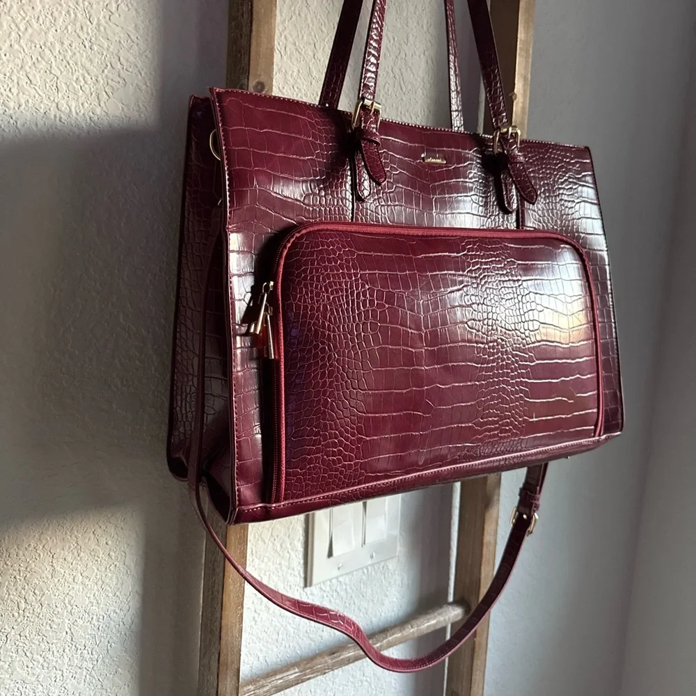 LOVEVOOK Burgundy Croc Laptop PU Bag